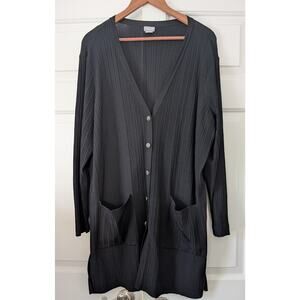Chico's Black Ribbed Tunic Long Cardigan